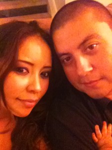 Don't mind the little hand. That's just my baby in the mix. Seems like me and the Mr., don't have too many pics of us alone. 